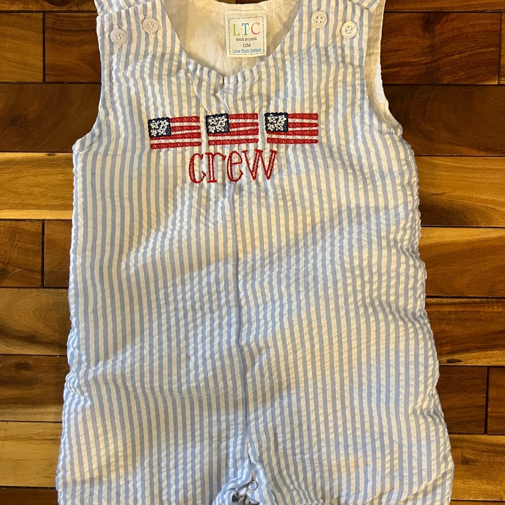 Blue and White Striped Baby Romper